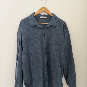 Mododoc Los Angeles Medium Blue Textured Button-Up Shirt